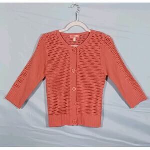 LUX Women's Large Open Knit 3/4 Sleeve Large Button Cardigan Pink